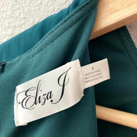 Eliza J Faux Wrap Ruched Jersey Sheath Dress - Green - 6 - Picture 5 of 9